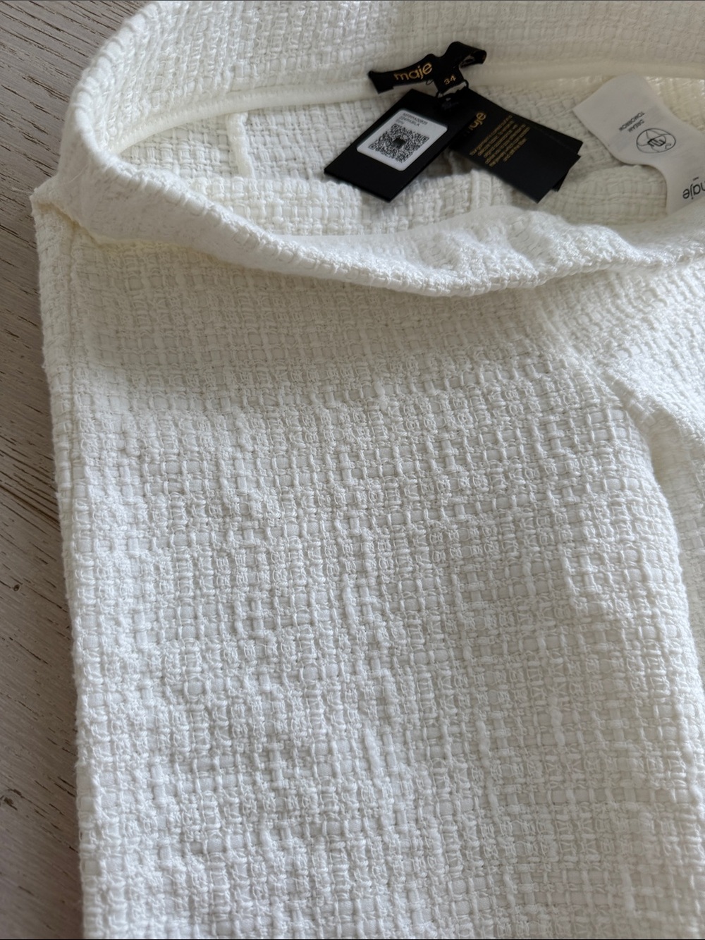 Maje White Textured Waffle-Knit Top